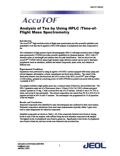 Analysis of Tea by Using HPLC /Time-of-Flight Mass Spectrometry